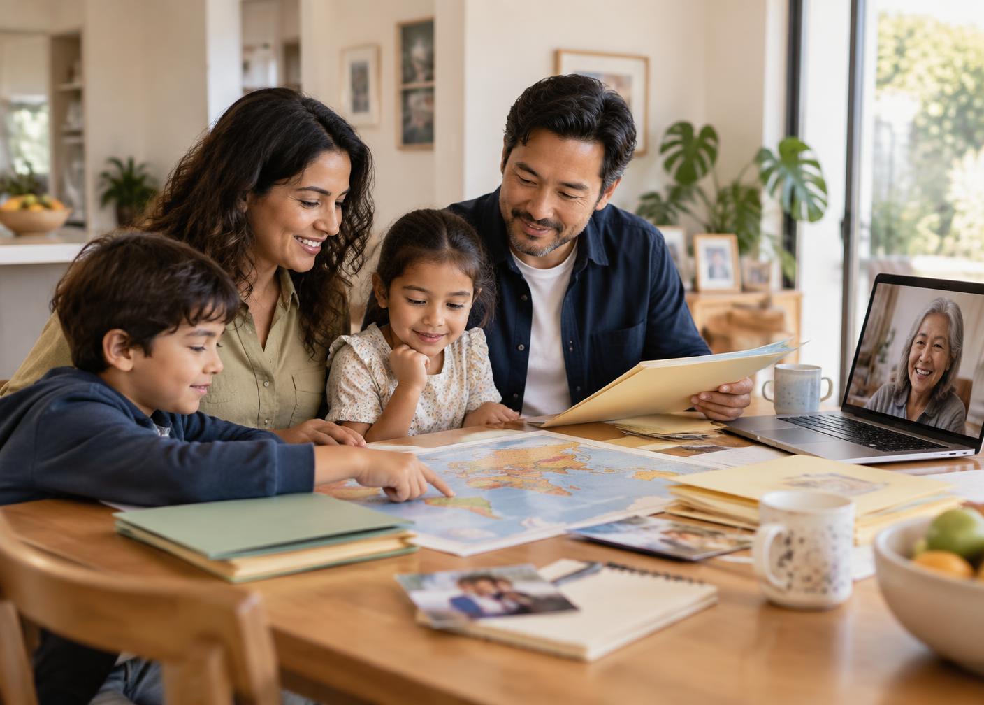 A family organising information across countries